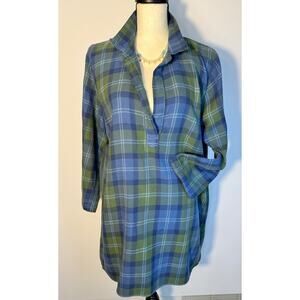 CP Shades Kendall Plaid Tunic Blue Green Long Blouse Flannel Top V neck Size M